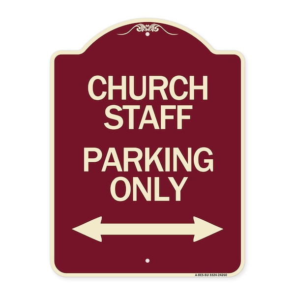 Church Staff Parking W/ Bidirectional Arrow Heavy-Gauge Aluminum Sign, 24" x 18", BU-1824-24260